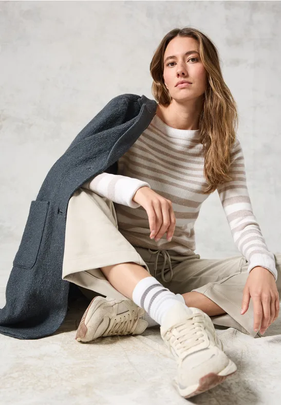 cecil Pullover U-Boot-Ausschnitt 100% Organic Cotton Beige