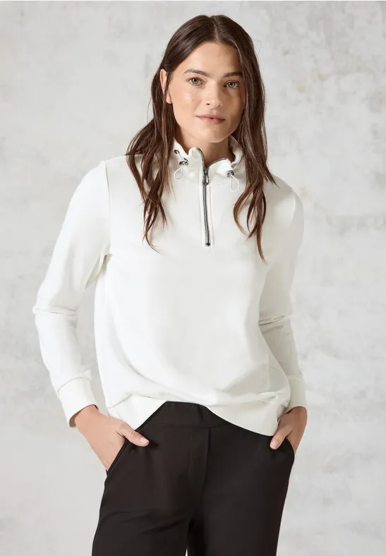 cecil Sweatshirt Stehkragen Stickerei Baumwolle-Polyester Weiß