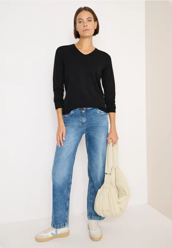 cecil Pullover V-Ausschnitt Langarm Baumwolle Grau