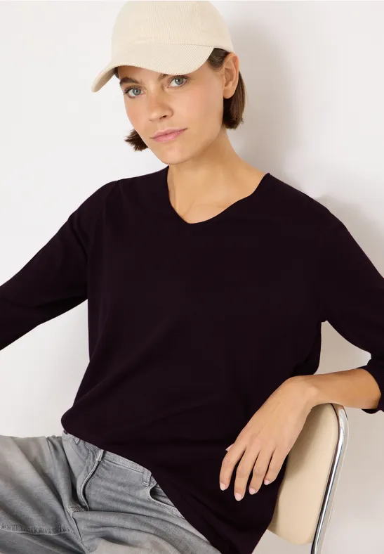 cecil Pullover V-Ausschnitt Langarm Baumwolle Rot