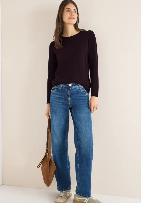 cecil Pullover Rundhalsausschnitt Langarm Baumwolle-Viskose Rot