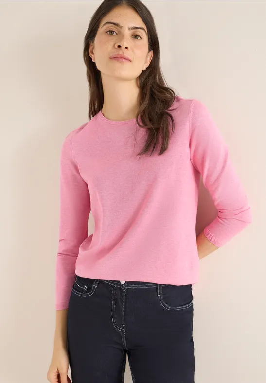 cecil Basic Pullover V-Ausschnitt Langarm Baumwolle Rosa