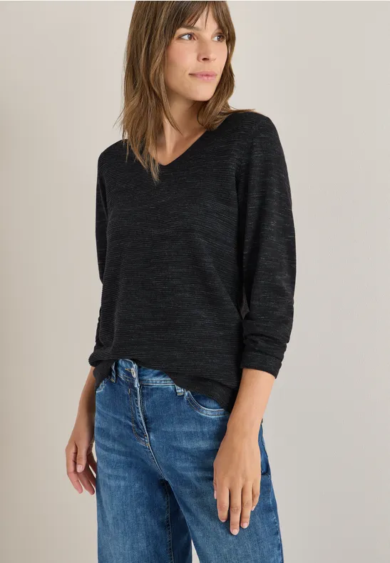 cecil V-Neck Pullover Baumwolle-Polyester Schwarz