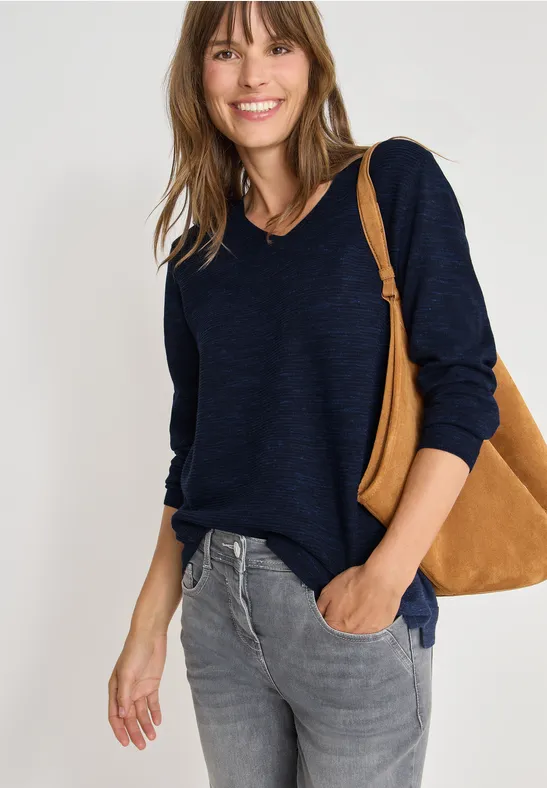 cecil V-Neck Pullover Baumwolle Blau