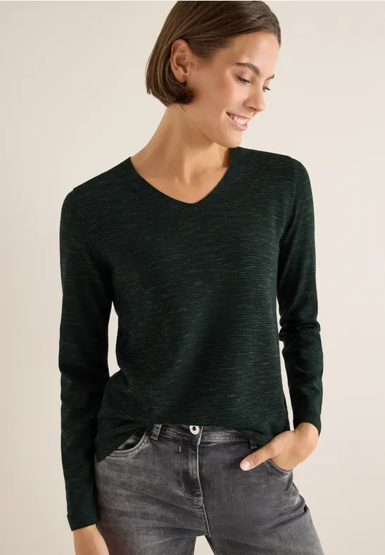 cecil V-Neck Pullover Heather Schlitze Baumwolle Grün