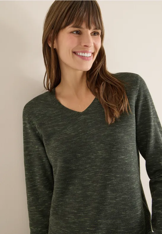 Thumbnail - Cecil Damen V-Neck Pullover in Grün, Gr: 3XL