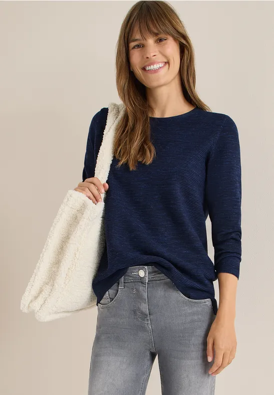 cecil Rundhals Strukturpullover Baumwolle-Polyester Blau