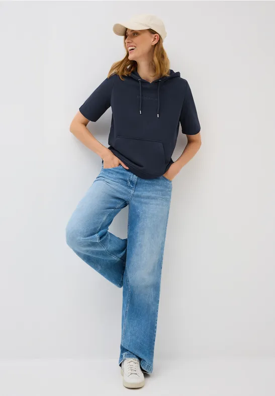 Thumbnail - Cecil Damen Kurzarmsweatshirt mit Kapuze in Blau, Gr: XS