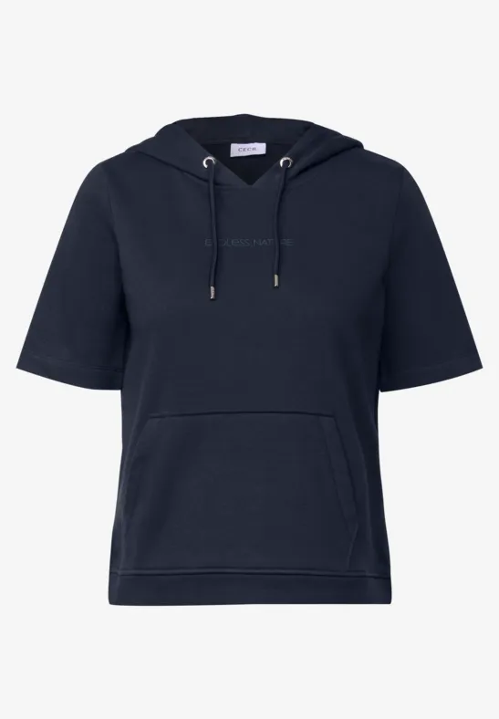 Thumbnail - Cecil Damen Kurzarmsweatshirt mit Kapuze in Blau, Gr: XS