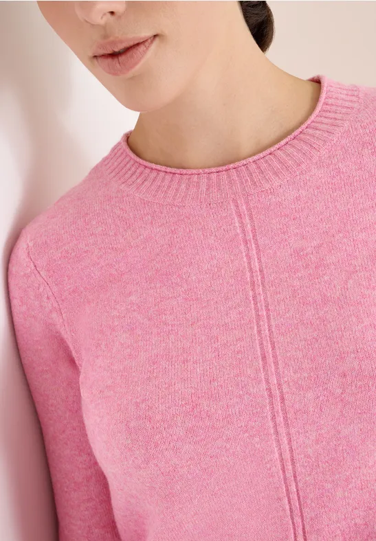 cecil Kuscheliger Pullover Rundhalsausschnitt Struktur Baumwolle-Polyacrylic-Polyester-Elasthan Rosa