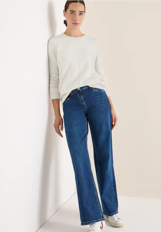 cecil Kuscheliger Pullover Rundhalsausschnitt Struktur Baumwolle-Polyacrylic-Polyester-Elasthan Beige