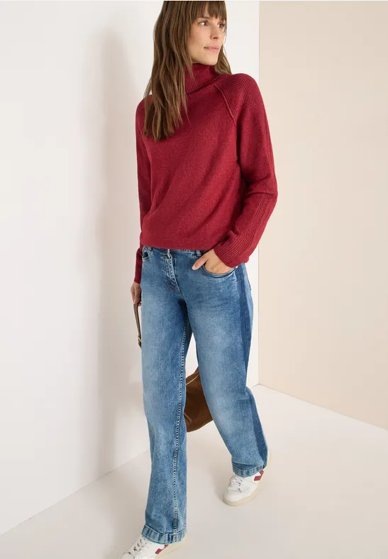 cecil Pullover Rollkragen Strukturmix Baumwolle-Polyacrylic Rot