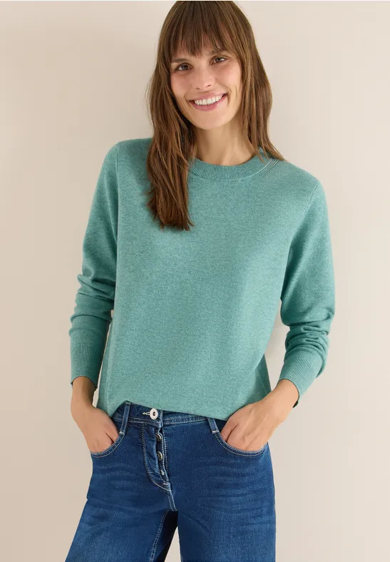cecil Pullover Rundhals Strukturdetails Polyester-Polyacrylic-Baumwolle-Nylon Gruen