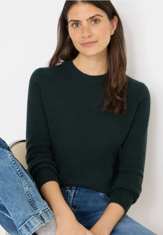 cecil Pullover Rundhals Strukturdetails Baumwolle Gruen