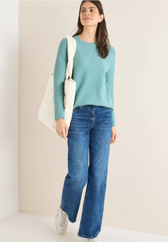 cecil Pullover Rundhals Strukturdetails Baumwolle Gruen