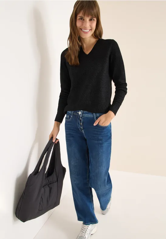 Thumbnail - Cecil Damen Kuscheliger V-Neck Pullover in Schwarz, Gr: L