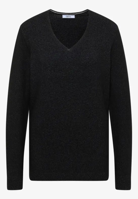 Thumbnail - Cecil Damen Kuscheliger V-Neck Pullover in Schwarz, Gr: L