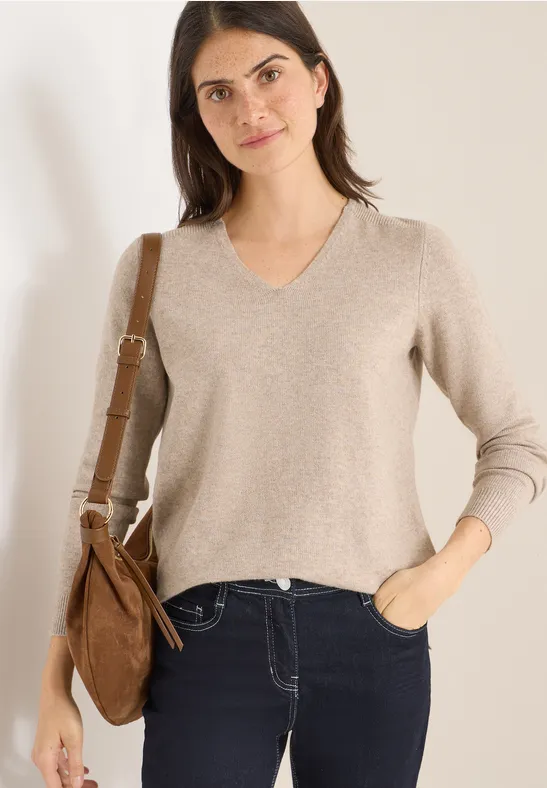 cecil Pullover V-Neck Baumwolle Beige