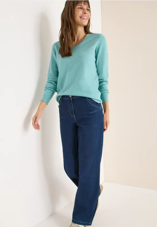 Thumbnail - Cecil Damen Kuscheliger V-Neck Pullover in Grün, Gr: XL