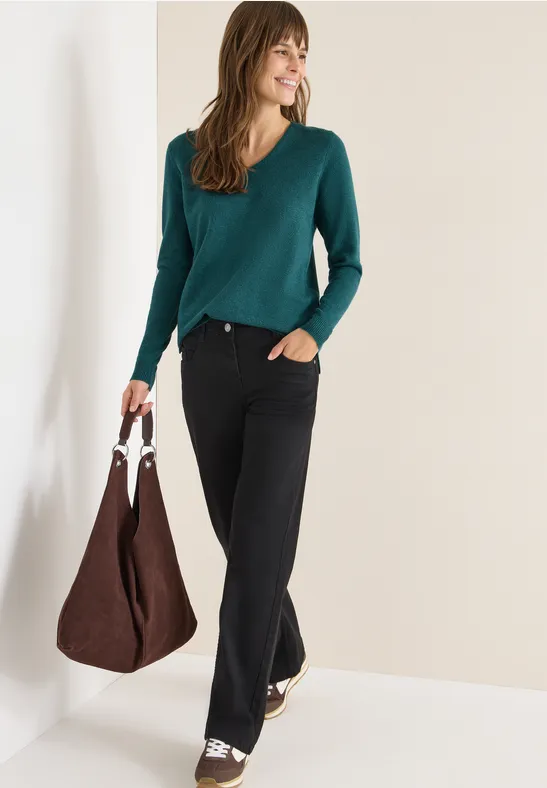 Thumbnail - Cecil Damen Kuscheliger V-Neck Pullover in Grün, Gr: L