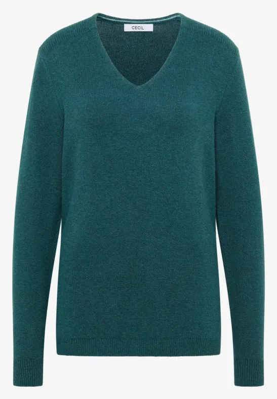 Thumbnail - Cecil Damen Kuscheliger V-Neck Pullover in Grün, Gr: L