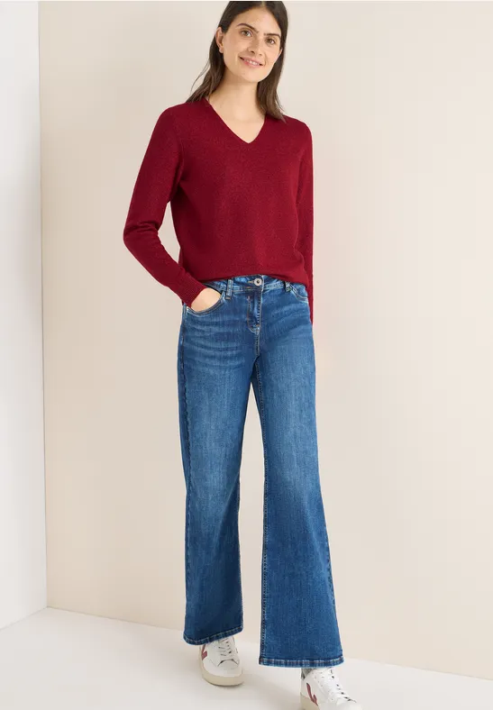 cecil Pullover V-Neck Baumwolle Rot