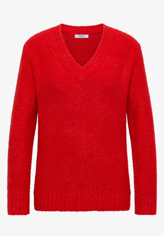 Thumbnail - Cecil Damen Bouclé V-Neck Pullover in Orange, Gr: XXL
