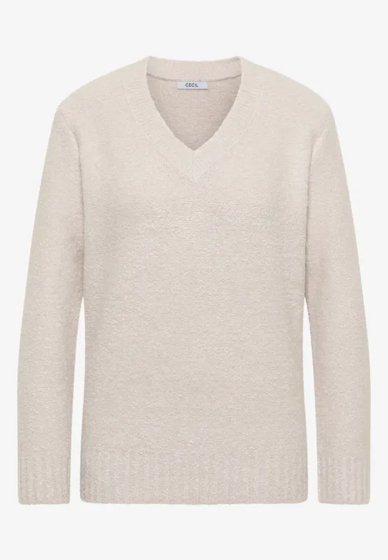 Thumbnail - Cecil Damen Bouclé V-Neck Pullover in Grau, Gr: L