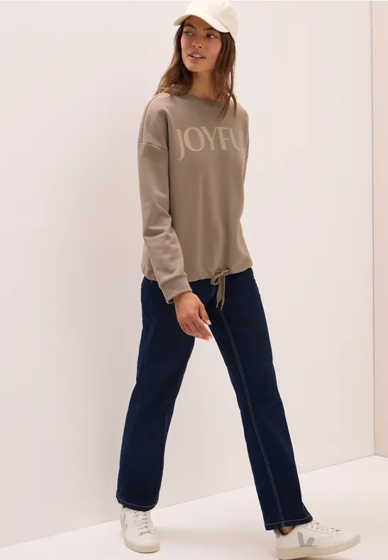 cecil Sweatshirt Tunnelzug Rundhals Baumwolle-Polyester Braun