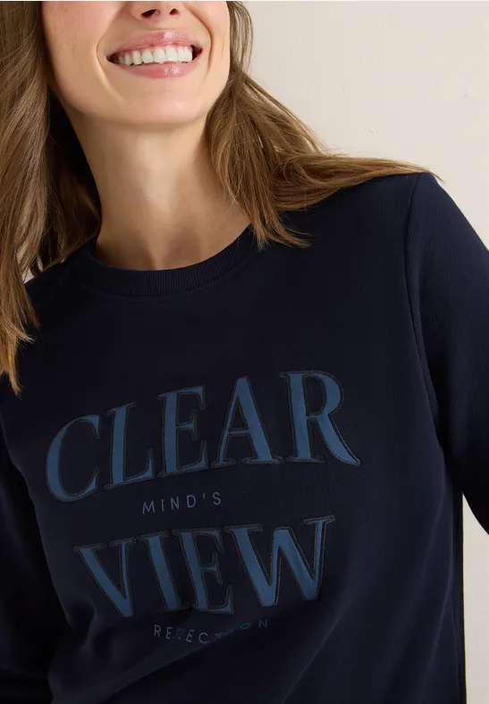 cecil Sweatshirt Wording Rundhals Baumwolle Blau