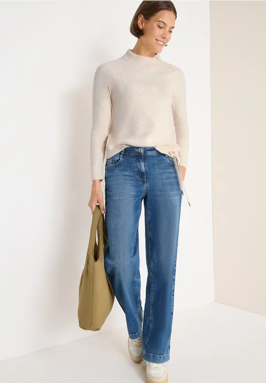 cecil Pullover Turtleneck Zipper Baumwolle Beige