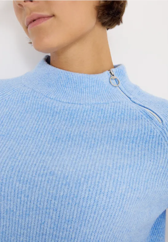 cecil Pullover Turtleneck Zipper Baumwolle-Polyacrylic-Polyester-Esasthan Blau