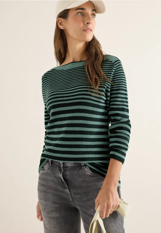 cecil Pullover Rundhalsausschnitt Langärmel Organic Cotton Grün
