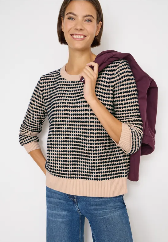 Thumbnail - Cecil Damen Two-Tone Strukturpullover in Beige, Gr: 3XL