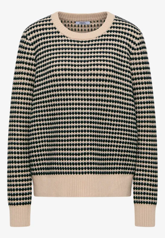 Thumbnail - Cecil Damen Two-Tone Strukturpullover in Beige, Gr: 3XL