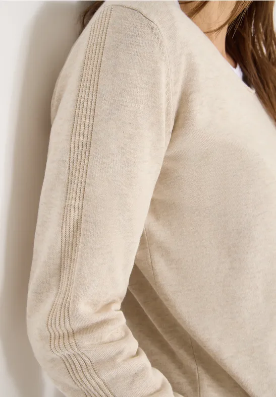 cecil Pullover V-Ausschnitt Baumwolle Beige