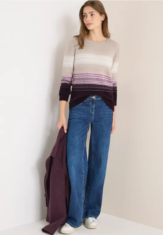 Thumbnail - Cecil Damen Federgarn Streifenpullover in Rot, Gr: XXL