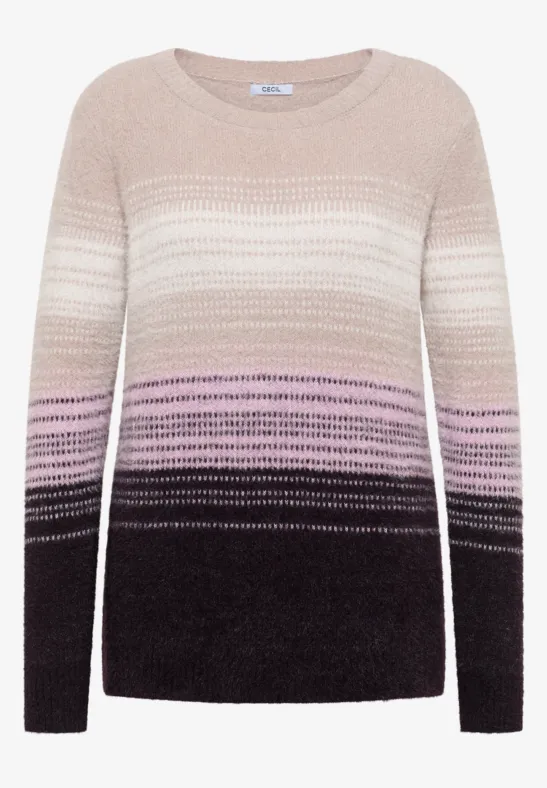 Thumbnail - Cecil Damen Federgarn Streifenpullover in Rot, Gr: XXL
