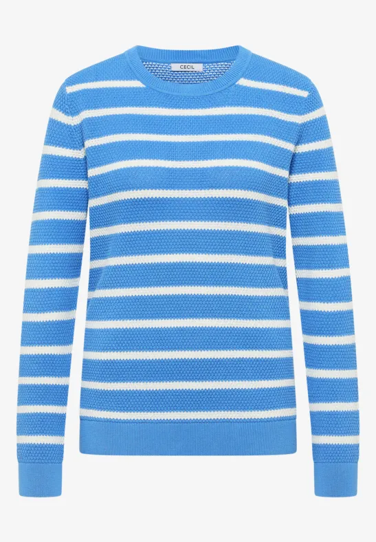 Thumbnail - Cecil Damen Gestreifter Strukturpullover in Blau, Gr: M