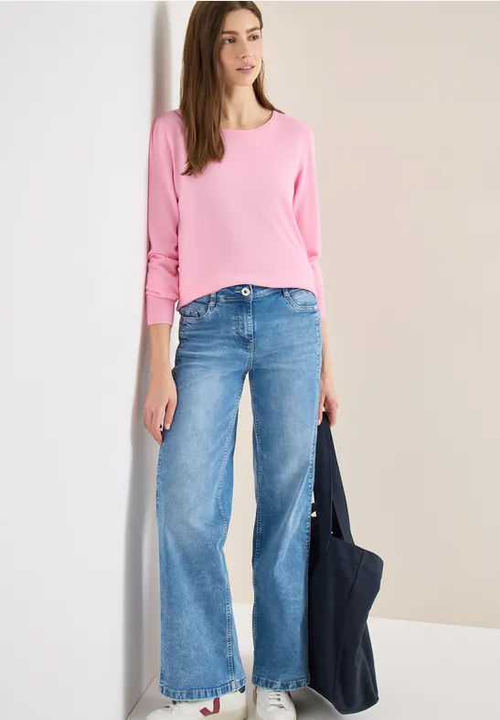 cecil Pullover Rundhals Rippdetail Baumwolle Rosa