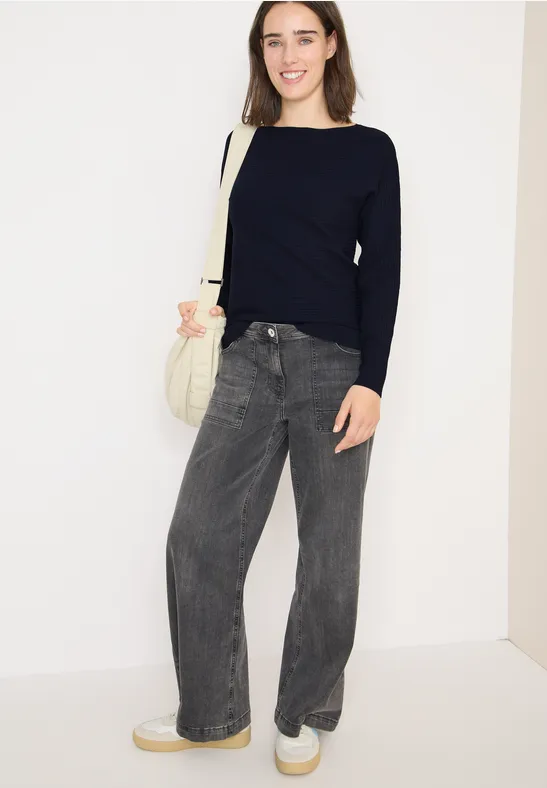 Thumbnail - Cecil Damen Cosy Strukturmix Dolman in Blau, Gr: L