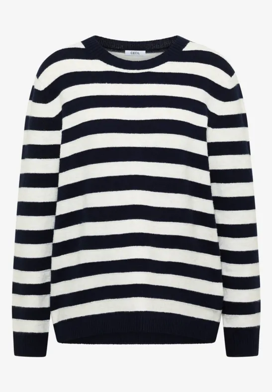 Thumbnail - Cecil Damen Gestreifter Melange Pullover in Blau, Gr: XS