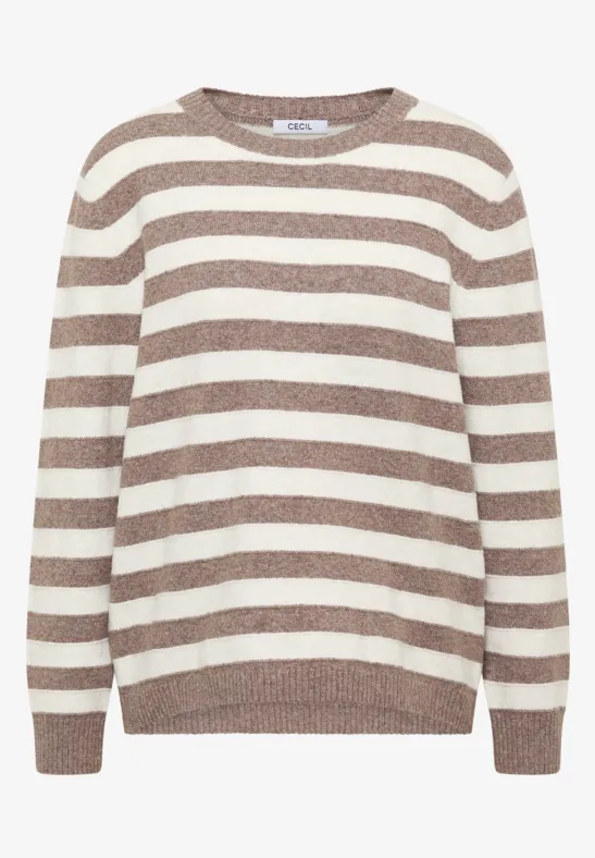 Thumbnail - Cecil Damen Gestreifter Melange Pullover in Braun, Gr: M