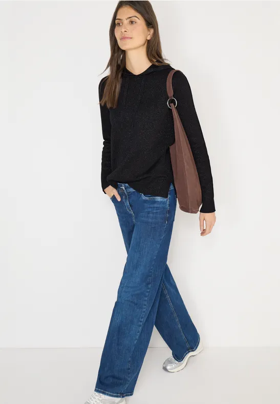 Thumbnail - Cecil Damen Jacquard Hoodie mit Glitzer in Schwarz, Gr: S