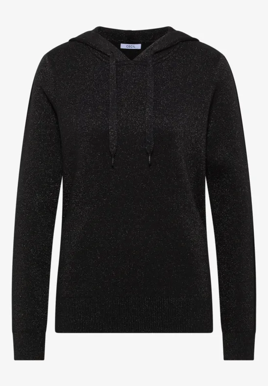 Thumbnail - Cecil Damen Jacquard Hoodie mit Glitzer in Schwarz, Gr: S