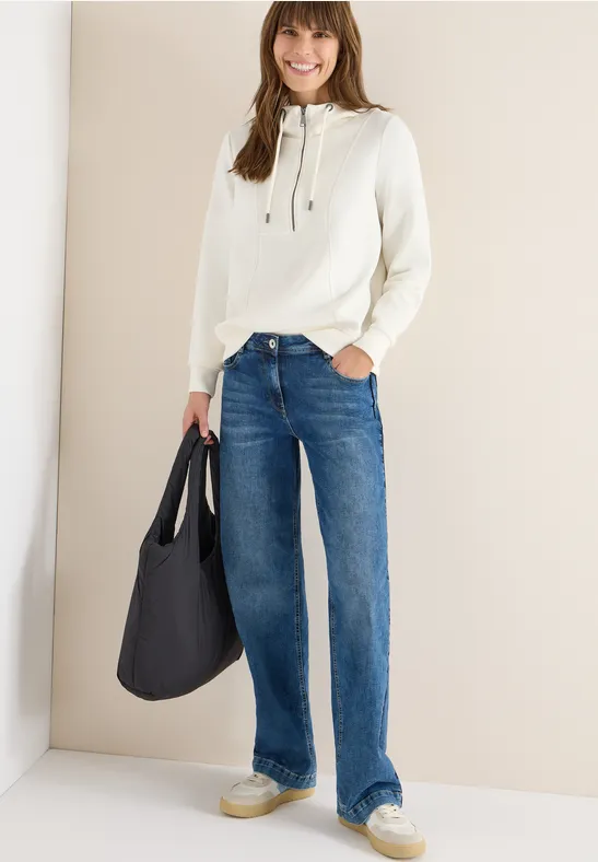 Thumbnail - Cecil Damen Troyer-Sweatshirt mit Kapuze in Weiß, Gr: M