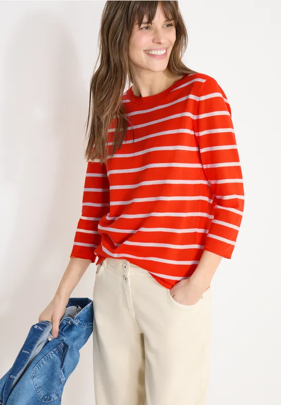 cecil Pullover Gestreift Baumwolle Rundhalsausschnitt Orange