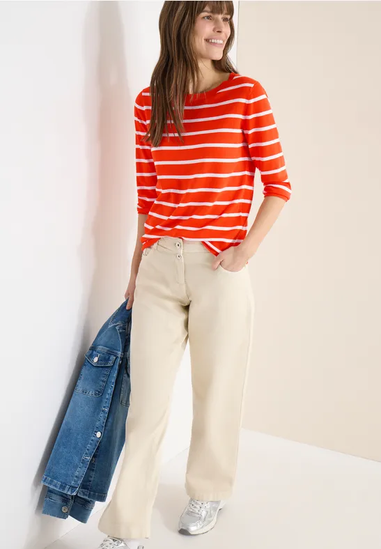 Thumbnail - Cecil Damen Gestreifter Pullover in Orange, Gr: XXL