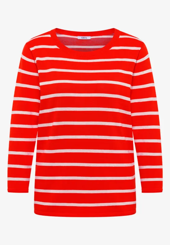 Thumbnail - Cecil Damen Gestreifter Pullover in Orange, Gr: XXL