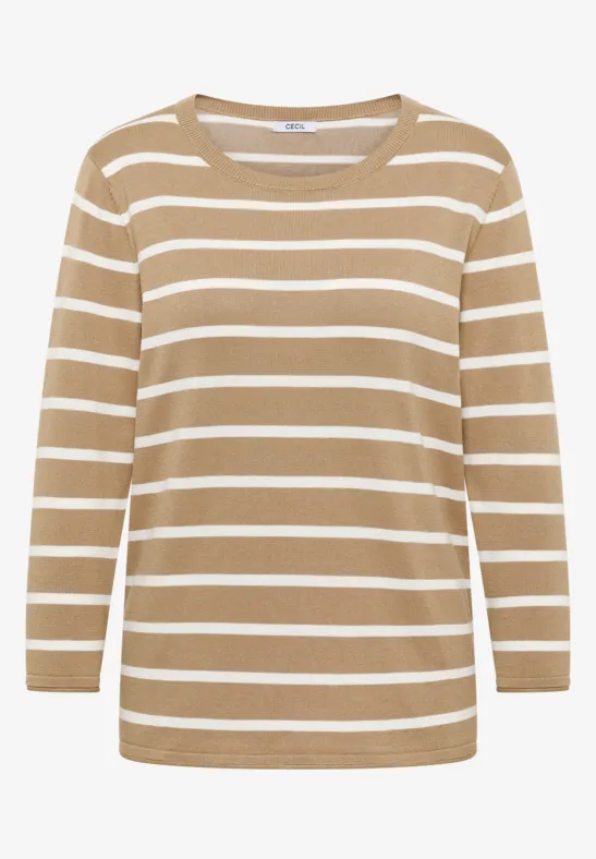 Thumbnail - Cecil Damen Gestreifter Pullover in Beige, Gr: XXL
